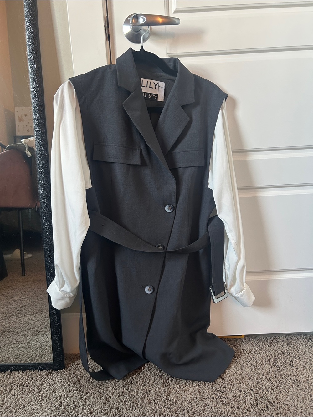Lily Black Sleeveless Trench Vest with White Sleeves